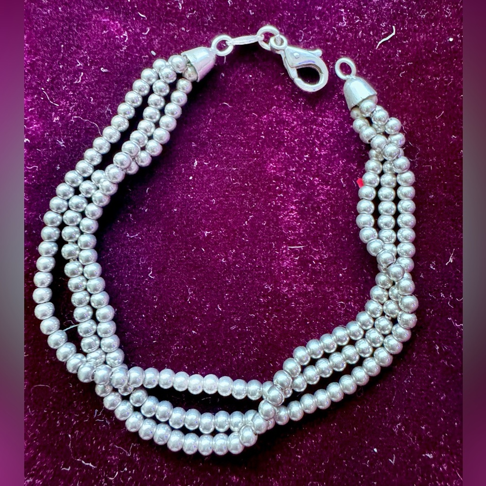 Elegant Italian 925 Silver Beaded Bracelet